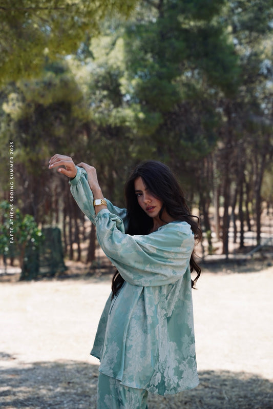 CYNTHIA MINT SATIN BLOUSE