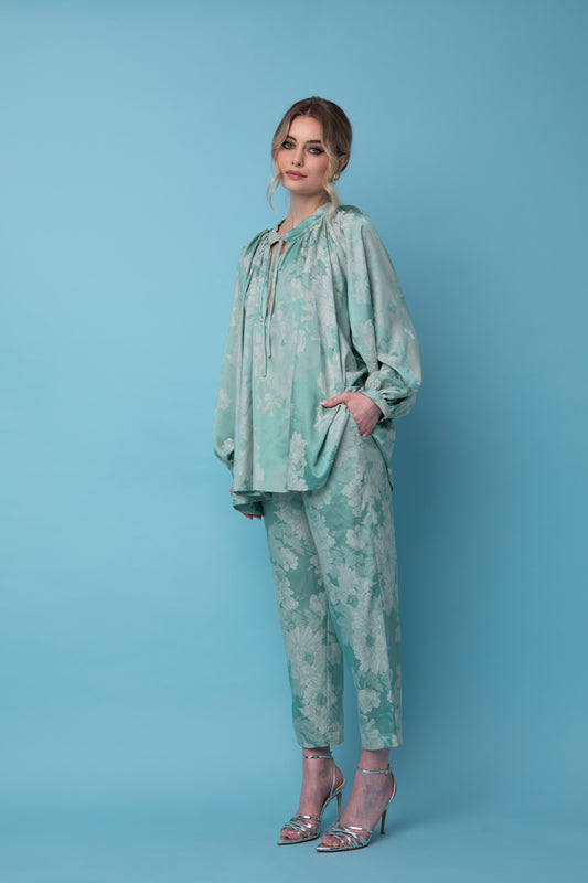 CYNTHIA MINT SATIN PANTS
