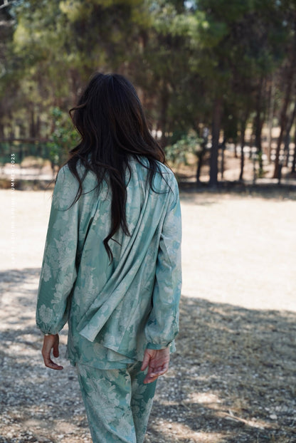 CYNTHIA MINT SATIN BLOUSE