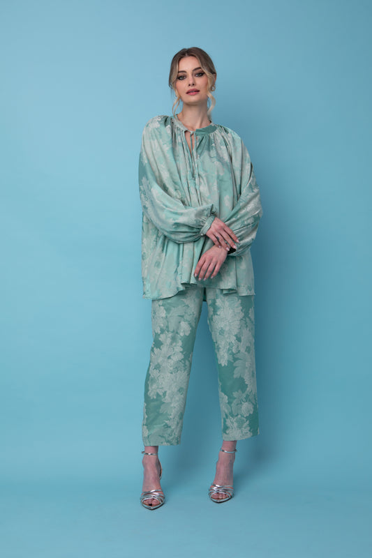 CYNTHIA MINT SATIN PANTS